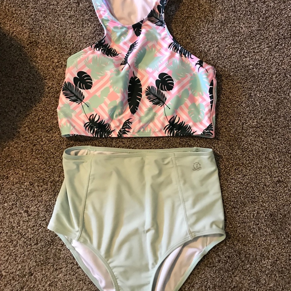 Swim zip tropical high waist swimsuit